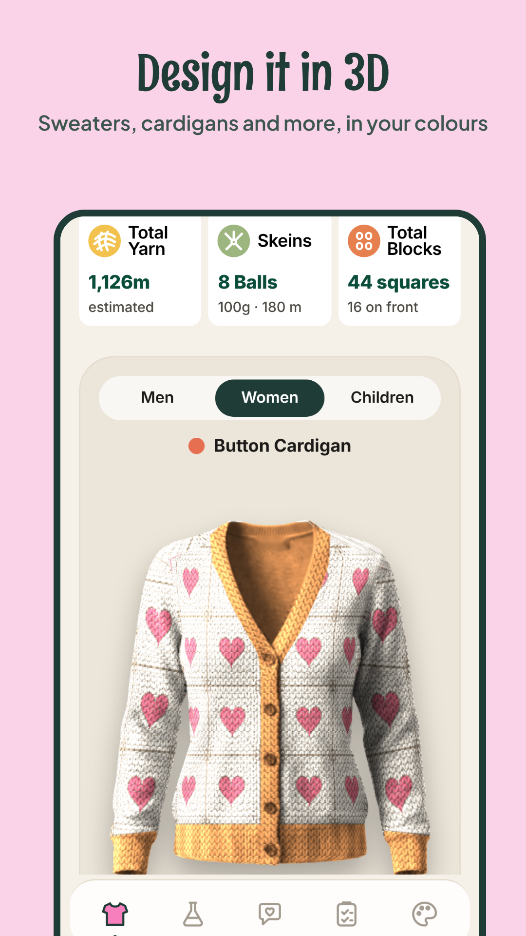hookie showing a heart cardigan in 3D
